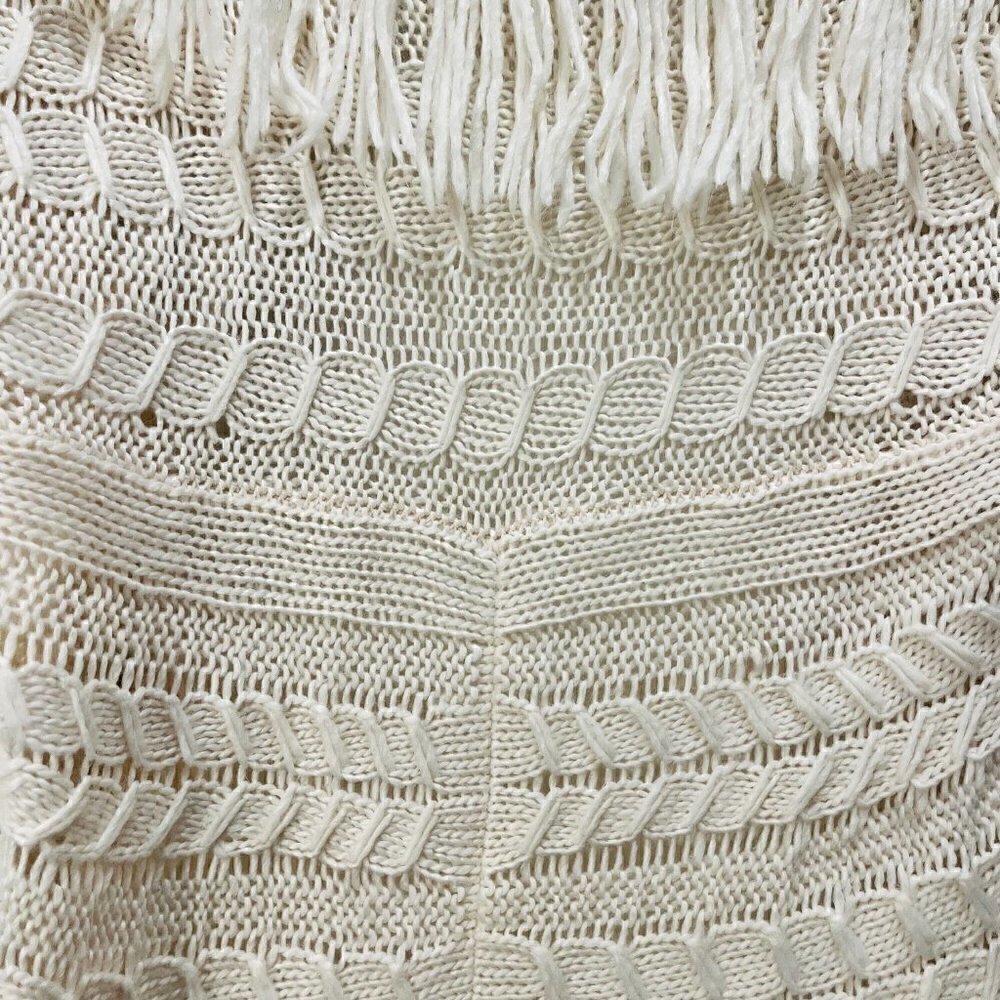 Anthropologie BB Dakota Karli Fringe Cream Long Cable Knit Wool Shawl Cardigan - Picture 12 of 16